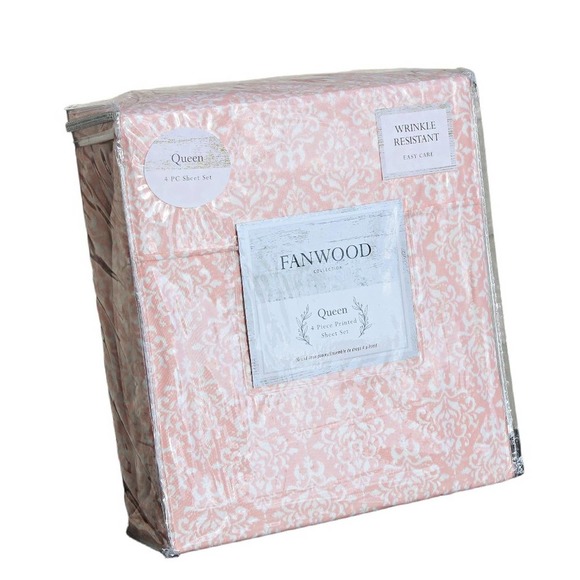 Fanwood Collections Other - Fanwood 4 Pc Queen Sheets Damask Print Pastel Pink & White